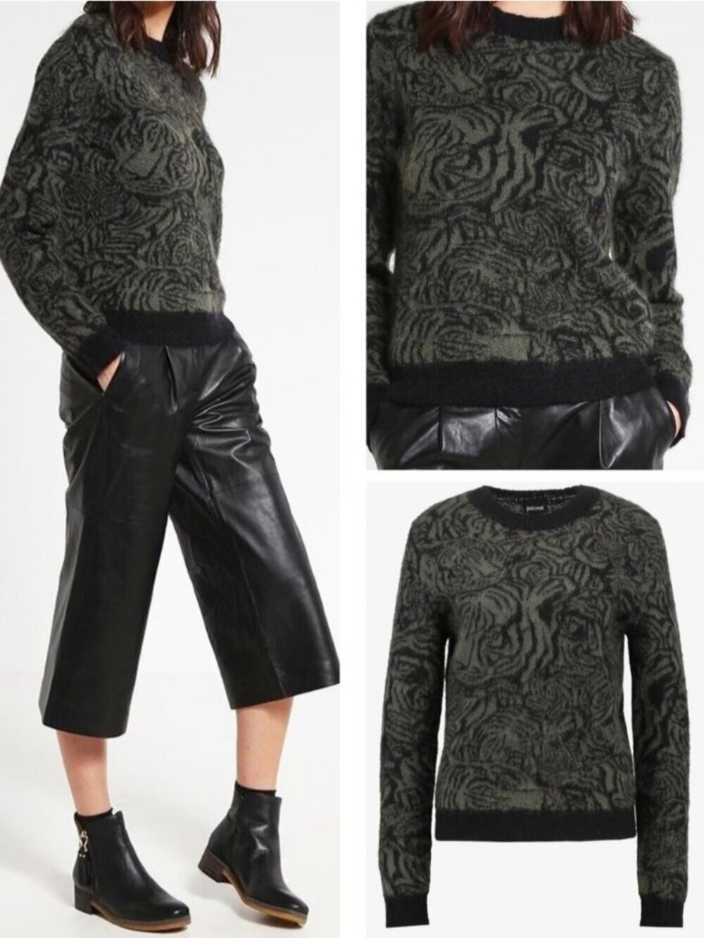 JUST CAVALLI Roberto Cavalli Wool Mohair Knit Women's Crewneck Sweater Small